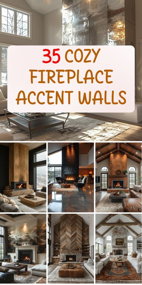 Add warmth and character to your home with these creative fireplace accent wall ideas. Perfect for cozying up on chilly nights. Fireplace Wall Lighting, Fireplace Sticks Out From Wall, Fireplace Ideas Living Room Cozy, Fireplace Wall Decor Ideas Modern, Very Tall Fireplace Wall, Wood Wall Behind Fireplace, Firewood Wall Indoor, Modern Arch Fireplace, Family Room Designs With Fireplace