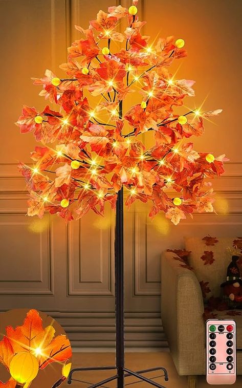 Fall is not just a time for a pumpkin spiced latte or bonfires. Its also a time to redecorate your entire house with beautiful and warm decorations to show how much you love the fall time! This beautiful maple tree comes with a remote so you can set the mood when watching your favorite tv series. You have an option to order a 4, 5, and 6-foot tree for you living room, bedroom, or family room! If you lose the remote no worries, you'll find it! Set a timer for this tree to turn on! Thanksgiving Decorations Outdoor, Outdoor Fall Decor Ideas, Outdoor Thanksgiving, Harvest Thanksgiving, Fall Thanksgiving Decor, Autumn Thanksgiving, Fall Outdoor Decor, Pumpkin Lights, Maple Tree