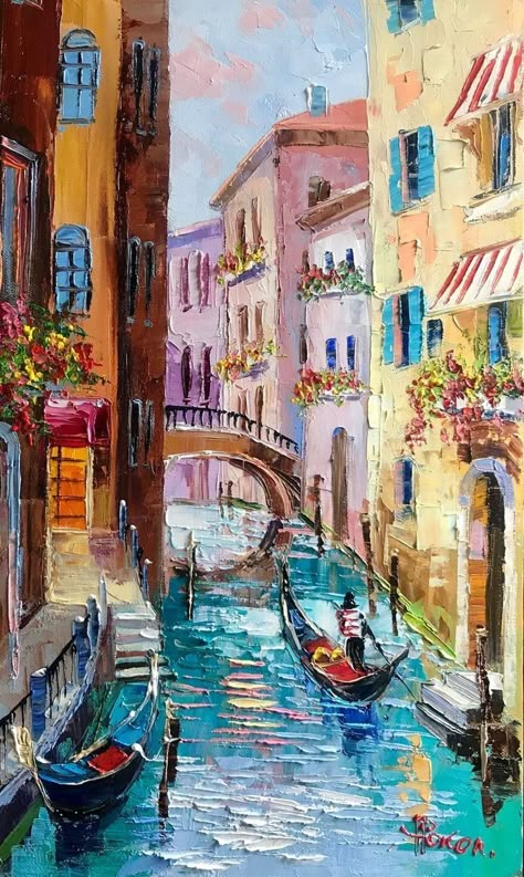 Venice Art Painting, Daisy Painting Ideas, Italy Art Painting, Love Sketchbook, Italy Paintings, Chiwetel Ejiofor, Beach Canvas Paintings, Greece Painting, Room Decor Canvas