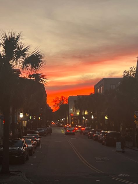 Sunset in Charleston, SC Sunset In Charleston, Charleston Sc Aesthetic, Charleston Downtown, Beer Aesthetic, Charleston Trip, Winter Reading, Charleston Travel, Arts Ed, Charleston South Carolina