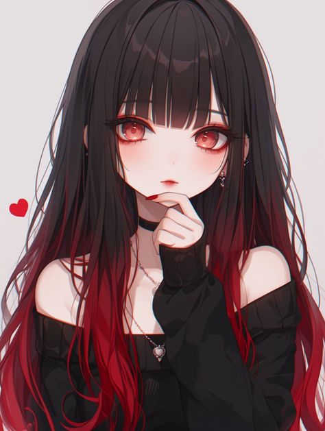 Emo Girl Animes, School Profile Picture, Anime Girlies Cute, Pose Reference Base, Demon Cute, Black Hair And Red Eyes, Amine Girl, Animation Character Drawings, Photo Manga