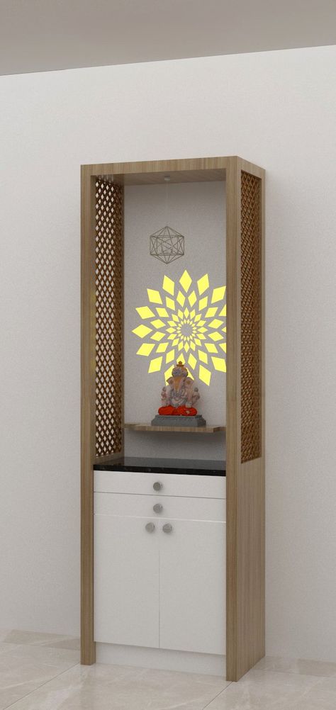 Mini Puja Unit, Sleek Puja Unit, Space Saving Pooja Unit, Minimalist Mandir Design, Simple Puja Unit, 2 Feet Pooja Unit, Puja Unit Design In Living Room, Simple Pooja Unit, Simple Mandir Design For Home