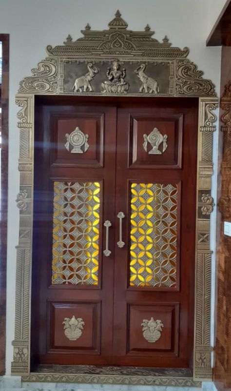 Pooja Room Double Door Designs, Puja Door, Main Door Design Entrance, Pooja Design, Pooja Room Door, Pooja Door, Pooja Door Design, Indian Room Decor, Door Design Photos