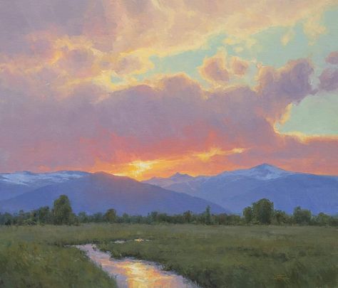 Sunset In Mountains Painting, Sunset Mountain Painting, Sunrise Mountain Painting, Sunrise Paintings, Sunrise Over Mountains Painting, Trail Painting, Mountain Sunset Painting, Mountain Reflection Painting, Sunrise Drawing