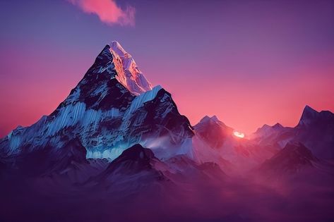 Premium Photo | 3d illustration of fantastic landscape peaks mountain at sunset Mountain Aesthetic Landscape, Hp Wallpaper, Wallpaper Mountain, 3d Mountain, Mountain Aesthetic, Live Screen, Himalayan Mountains, Oneplus Wallpapers, Mountain Background