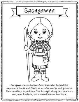 Sacagawea Coloring Page Activity or Poster with Mini Biography, Native American Sacagawea Craft, Sacagawea Project For Kids, Homeschool Curriculum Preschool, Block Schedule, History Interactive Notebook, Curriculum Preschool, American Heritage Girls, Westward Expansion, Kindergarten Classroom Decor