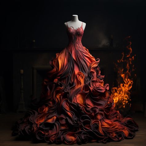 Wind Inspired Outfits, Lava Dress, Vampire Ball, Fire Elemental, Super Suit, Gothic Vampire, Fantasy Dresses, Fantasy Gowns, Fairytale Dress