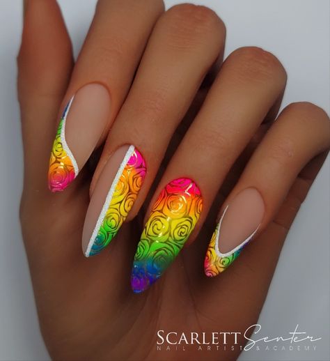 Neon pigment Neon Pigment Nail Designs, Neon Pigment Nails, Bi Pride Nails, Pride Month Nails, Pride Nails Designs, Rainbow Nails Design, Bday Nails, Pride Nails, Rainbow Nail