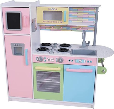 KidKraft Uptown Pastel Wooden Play Kitchen with Chalkboard, Play Phone, and See-Through Doors, Gift for Ages 3+ Kitchen Playsets, Pastel Kitchen, Wooden Play Kitchen, Girls Gift Guide, Kids Play Kitchen, Toddler Girl Gifts, Play Kitchen Sets, Women's Blazers, Kids Kitchen