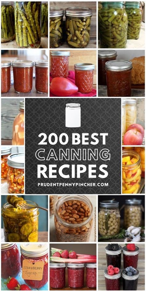 These are 200 of the best preserving and canning recipes. There are recipes for jams, jellies, salsa, vegetables, fruits, meats and much more! From easy water bath canning recipes for beginners to pressure canning for advanced canners, there are plenty of canning recipes for everyone regardless of skill level. Best Canning Recipes, Canning Granny, Water Bath Canning Recipes, Preserving Vegetables, Pressure Canning Recipes, Jams And Jellies, Homemade Jams, Canning Ideas, Home Canning Recipes