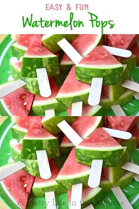 Make these cute and easy Watermelon Pops for summer! Just watermelon and popsicle sticks! Bbq Birthday, Watermelon Pops, Watermelon Birthday Parties, Decorações Com Comidas, Birthday Bbq, Watermelon Party, Fiesta Tropical, Watermelon Birthday, Baby Shower Bbq