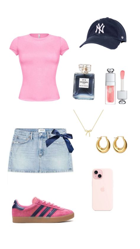 pink and navy blue outfit for school, shopping, day to day casual cute summer stockholm outfit Pink And Navy Blue Outfit, Navy Blue And Pink Outfit, Blue And Pink Outfit, Summer Stockholm, Stockholm Outfit, Navy Blue Outfit, Outfit For School, Navy Blue And Pink, School Shopping