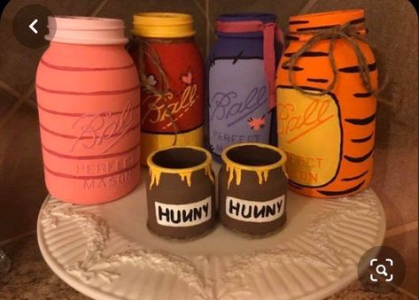 Pooh Decor, Winnie The Pooh Decor, Disney Baby Shower, Winnie The Pooh Birthday, Winnie The Pooh Friends, Baby Boy 1st Birthday, Baby Shower Inspiration, Bee Baby Shower, Painted Mason Jars