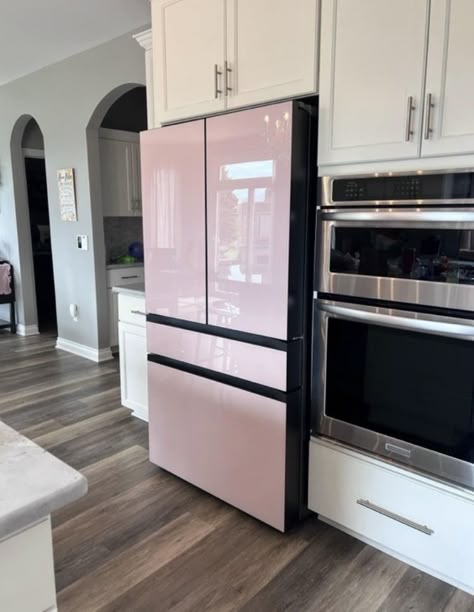 Pink Kitchen Appliances, Pink Refrigerator, Pink Fridge, Pink Apartment, Rooms Decoration, Samsung Fridge, Girly Apartments, Dream Life House, Dream Apartment Decor