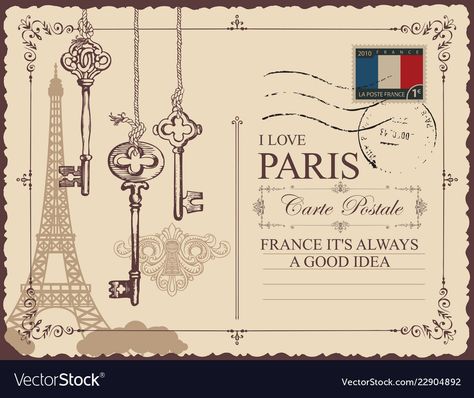 Amelie Poster, Retro Postcard, Business Powerpoint Design, Eiffel Tower In Paris, Tower In Paris, Going Postal, Old Keys, French Victorian, Vintage Text