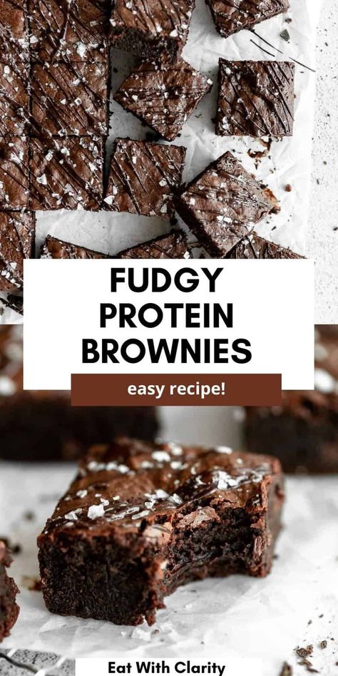 Fudgy Protein Brownies Protein Oat Brownies, Fudgy Protein Brownies, Keto Protein Brownies, Healthy Protein Brownie Recipe, Easy Protein Brownies, Protein Recipes Dessert, Healthy Homemade Brownies, Chocolate Protein Brownies, Protein Banana Brownies