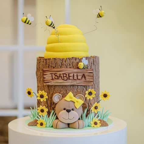 Bee Cake Ideas, Bumble Bee Birthday Cake, Bee Themed Cake, Birthday Cake For Baby, Bee Birthday Cake, Bee Themed Birthday Party, Kids Birthday Cake, Honeycomb Cake, Bee Cake