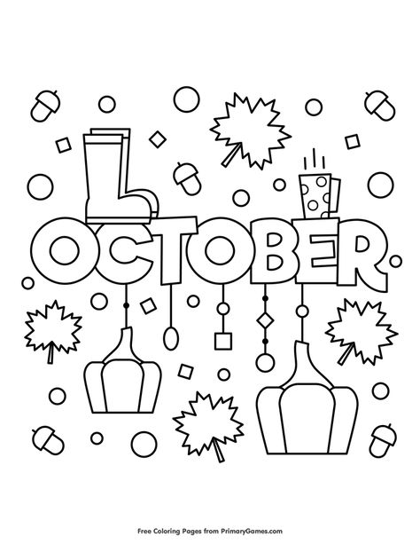 Free printable Fall coloring pages for use in your classroom or home from PrimaryGames. Fall Coloring, Coloring Calendar, Spring Coloring Pages, Fall Coloring Pages, Month Colors, Journal Doodles, Cute Coloring Pages, Coloring Book Pages, Coloring Pictures