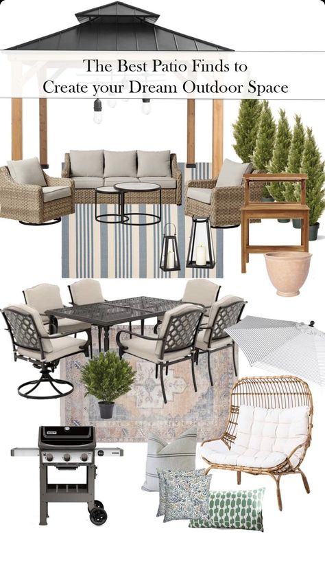 Patio Floral Ideas, Neutral Patio, Black And Cream Outdoor Patio Decor, Neutral Patio Decor, Neutral Outdoor Patio, Beige Patio Furniture Decor, All Weather Patio Furniture Rattan, Patio Inspiration, Deck Decorating