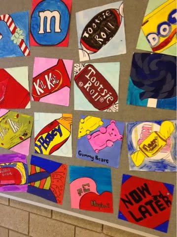 Art at Becker Middle School: Pop Art! Candy Paintings Pop Art Candy, Highschool Art, Intermediate Art, Sweets Art, Art Docent, Classe D'art, 7th Grade Art, Nail Art Halloween, 8th Grade Art