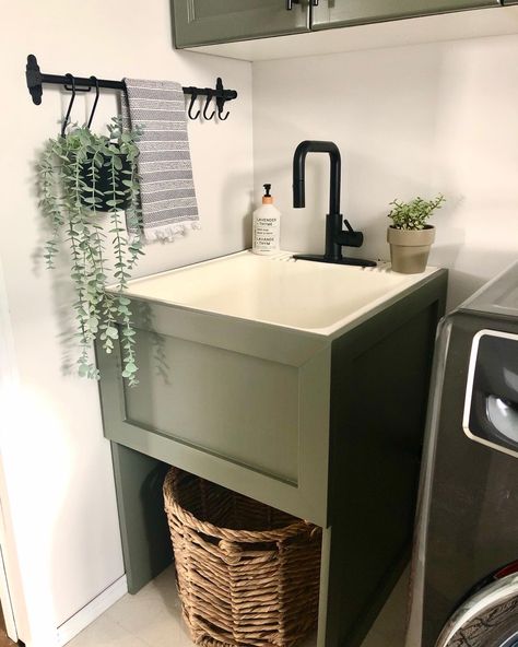 Follow @the.jennings.home instagram Wash Sink Laundry Room, Builder Grade Updates Laundry Room, Small Sink In Laundry Room, Cover Utility Sink In Laundry Room, Update Utility Sink, Mud Room Sink Ideas, Laundry Sink In Bathroom, Laundry Room With Sink Design, Deep Laundry Sink