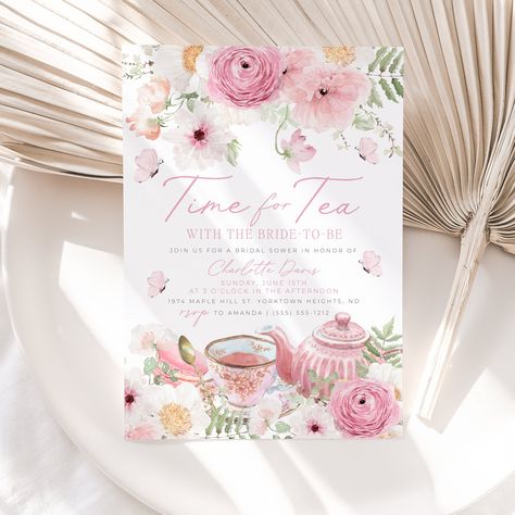 Time for Tea Invitation, Bridal Shower Tea Party Invitation, Pink Floral Bridal Invite, Teapot Invitation, Instant Download High Tea Invitations, Time For Tea, Tea Party Invitations, Baby Shower Invitaciones, Bridal Tea, Tea Party Bridal Shower, Bridal Shower Tea, Bridal Shower Invitations Templates, Tea Party Birthday