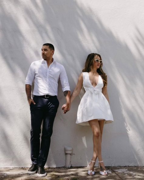 San Francisco Elopement Shoot. Shadows, Jimmy Choo heels, Mini Wedding Dress, HotAF couple! White Dress Couple Photoshoot, Dress Couple Photoshoot, San Francisco Elopement, Mini Wedding Dress, Short White Dress, Courthouse Wedding Dress, Elopement Shoot, City Elopement, Mini Wedding Dresses