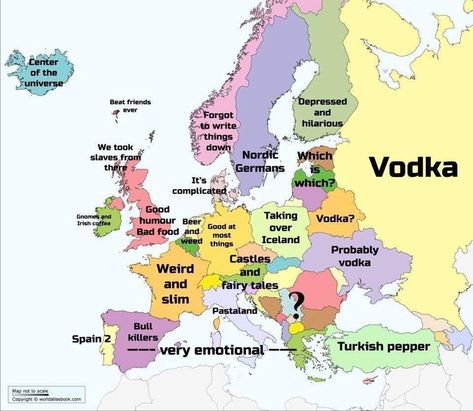 Europe as seen from Iceland: Vodka Humor, Beat Friends, Germanic Tribes, Terrain Map, Data Charts, Australia Map, Bad Food, Places Of Interest, Important Facts