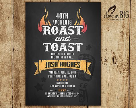 Roast and Toast Birthday Invitation // Adult 21st 30th 40th 50th Birthday Table Decorations, Roast Ideas, Birthday Invitations Diy, Birthday Table Decorations, Adult Birthday Invitations, 50th Party, Retirement Parties, 50th Birthday Party, Printed Invitations