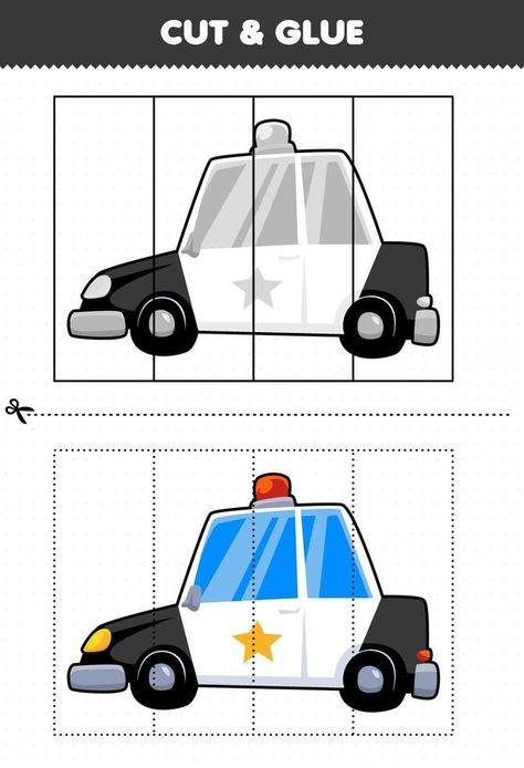 Education game for children cut and glue with cartoon transportation police car Cartoon Transportation, Police Crafts, Cut And Glue, Game For Children, Police Car, Cityscape Photos, Logo Banners, Heart With Arrow, Police Cars