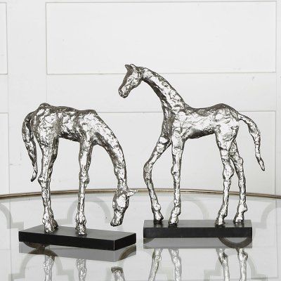 Uttermost Lets Graze Horse Statues - Set of 2 - 19967 Uttermost Accessories, Start Running, Horse Figurine, Horse Sculpture, Cyan Design, Hand Painted Canvas, Barn Style, Be Ready, Sculptures & Statues