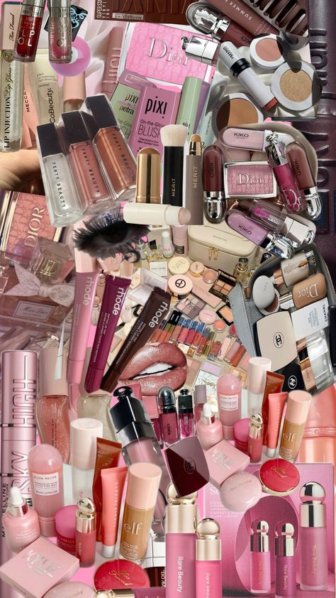 makeup Makeup Collage Aesthetic, Heavy Blush, Aesthetic Makeup Wallpaper, Emily Core, Makeup Collage, Art Folio, Dream Vanity, 2025 Summer, Makeup Wallpapers