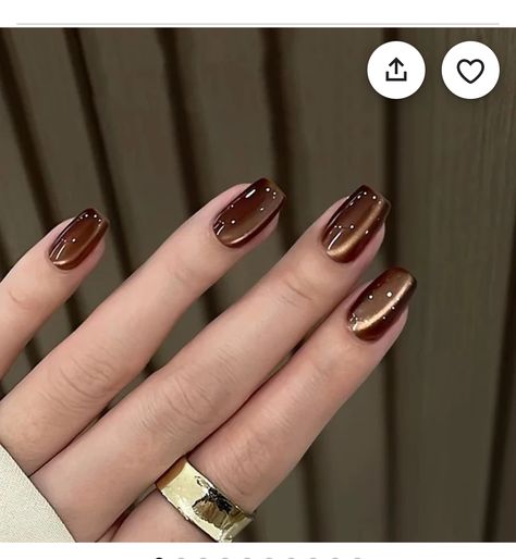 Nails 2025 Cat Eye, Brown Cats Eyes Nails, Light Brown Cat Eye Nails, Nails For Gold Jewelry, Brown Nails Cat Eye, Fall Nails Cat Eye, Golden Brown Nails, Brown Cat Eye Nails, Fancy Nail Art