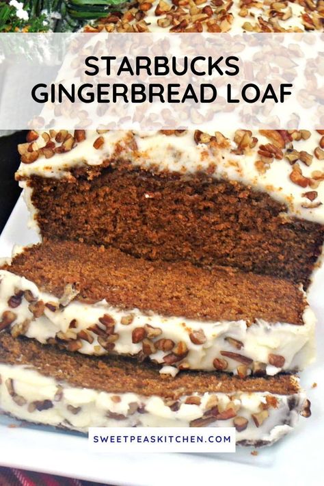 Gingerbread Quick Bread Recipe, Copycat Starbucks Gingerbread Loaf, Gingerbread Loaf Starbucks, Loaf Cake Recipes Christmas, Banana Gingerbread Loaf, Ginger Bread Loaf Recipes, Christmas Loaf Cakes, Starbucks Gingerbread Loaf Recipe, Starbucks Gingerbread Loaf