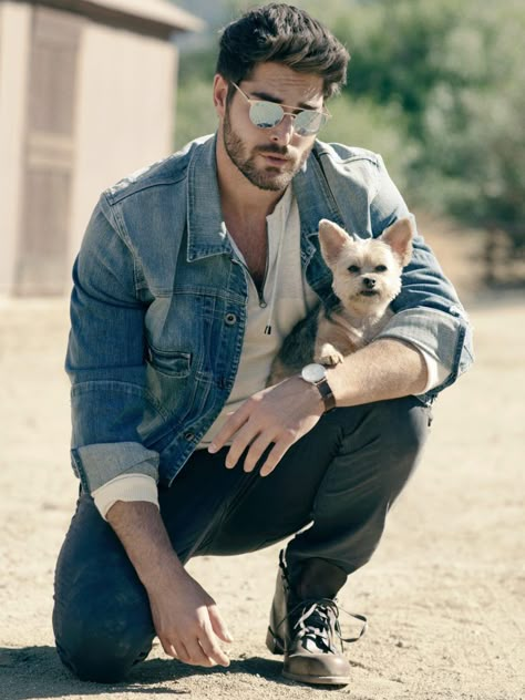 Mens Denim Shirt Outfit, Denim Shirt Outfits, Denim Shirt Outfit, Nick Bateman, Shirt Outfit Men, Mens Fashion Simple, Mens Fashion Edgy, Men Photography, Man And Dog