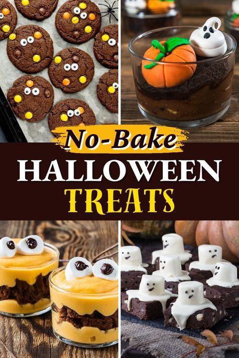 Egg Free Halloween Treats, Baking For Kids Easy Fun, No Bake Halloween Treats For Kids, Halloween No Bake Cookies, Individual Halloween Treats, No Bake Halloween Desserts, Halloween Desserts For A Crowd, Halloween No Bake Treats, Halloween Snacks Ideas