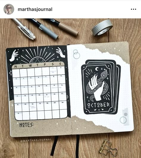 Bullet Journal Halloween, Bullet Journal October, Bullet Journal Month, Magic Drawing, Tarot Magic, Bullet Journal Cover Ideas, Bullet Journal Notes, Bullet Journal Aesthetic, Bullet Journal Design Ideas