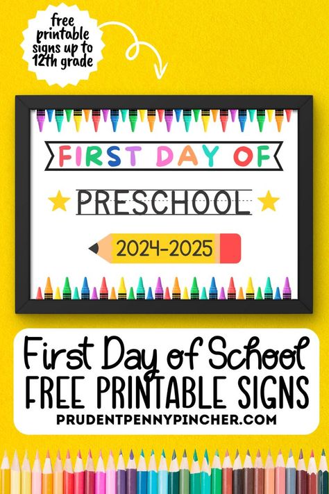 Free Printable First Day of School Signs for 2024 First Day Preschool Sign, Free Printables For Adults, Printables For Adults, Christmas Subway Art, Prudent Penny Pincher, Printable Christmas Decorations, First Day Of School Signs, First Day Of Preschool, Fun Classroom Activities