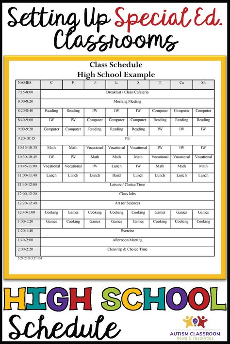 Special Education Schedule, Classroom Organization High School, High School Special Education Classroom, High School Schedule, High School Special Education, Classroom Schedule, Life Skills Classroom, Self Contained Classroom, Living Skills