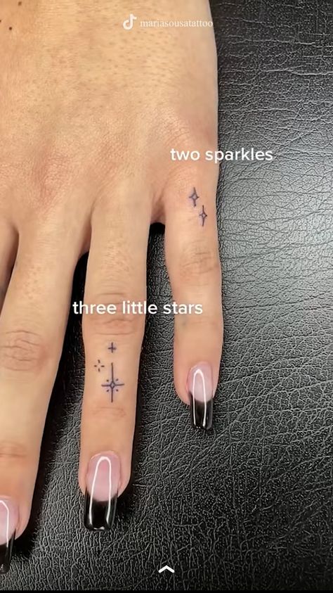 Tiny Hand Tats, Cute Tattoo Placements, Finger Sparkle Tattoo, Constellation Finger Tattoo, Waistband Tattoo, Arm Tattoos Simple, Tattoo Ideas For Men Symbols, Girly Finger Tattoos, Sparkle Hand Tattoo