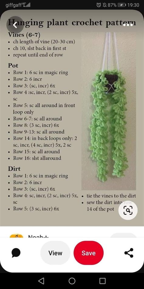 Crochet Written Patterns English, Bookish Things To Crochet, Cute Tiny Crochet Projects, How To Crochet Wisteria, Green Crochet Patterns Free, Hanging Plant Crochet Pattern Free, Green Things To Crochet, Crochet Hanging Plant Pattern Free, Crochet Vines Free Pattern