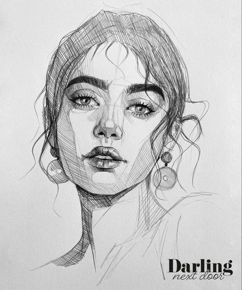 Crosshatching Drawing Face, Pencil Self Portrait, Crosshatching Face, Drawing Faces Reference, Crosshatch Portrait, Face Portrait Drawing Sketches, Pencil Portrait Drawing Sketches, Crosshatching Portrait, How To Draw A Portrait