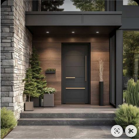 Front Door Entrance Exterior, Luxury Home Entrance, Porch Ideas Entrance, Modern House Entrance, Modern Entrance Door, Entrance Gates Design, Home Door Design, Modern Entrance, Entrance Door Design