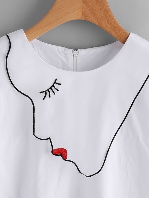 Face Embroidery, Diy Vetement, Kurti Neck Designs, Beautiful Skirt, Embroidery Top, Embroidery On Clothes, 자수 디자인, Painted Clothes, Shirt Embroidery