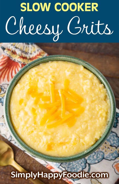 Grits Casserole Crockpot, Cheese Grits Recipe Crockpot, Crockpot Cheese Grits, Boyfriend Recipes, Crockpot Grits, Grit Recipes, Polenta Bowls, Southern Style Grits, Cheesy Grits Recipe