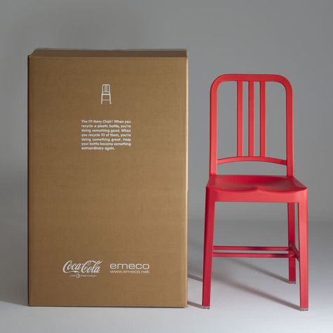 Chaise 111 Navy, Coca Cola, 1941 Furniture Branding, Packing Box Design, Navy Chair, Furniture Packaging, Always Coca Cola, Coca Cola Bottles, Iconic Chairs, Furniture Packages, Recycled Bottle