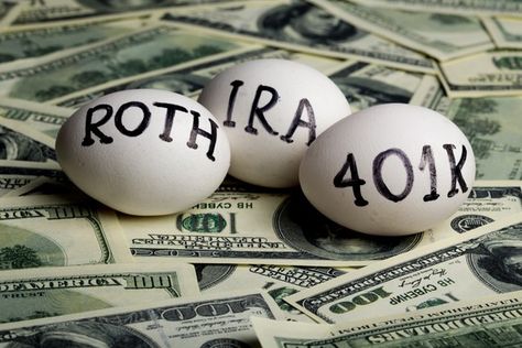 three eggs sitting on money, labeled roth, ira, and 401(k) Retirement Savings Plan, Investing For Retirement, Traditional Ira, The Ira, Roth Ira, Retirement Fund, Investing Strategy, 401k, Retirement Accounts