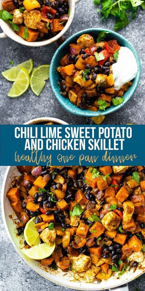 Chili Lime Sweet Potato And Chicken Skillet, Lite Healthy Dinners, Meal Preps With Sweet Potatoes, Weeks Lunch Meal Prep, Chicken Bowls With Sweet Potatoes, Healthy Dinner Recipes Skillet, Healthy Dinner One Pot Meals, Quinoa Bowl With Sweet Potato And Chicken, Quick And Easy Dinner Recipes Sweet Potato