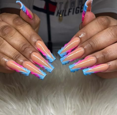 Nails Art Bleu, Blue And Pink Nail Designs, Pink And Blue Nails Design, Pink And Teal Nails, Vacation Nails Summer, Blue And Pink Nails, Pink And Blue Nails, Bright Nail Art, Acrylic Toe Nails