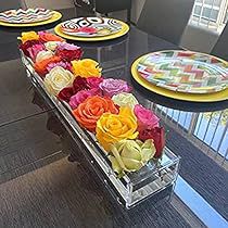 Rectangle Floral Arrangement, Contemporary Home Bar Designs, Wedding Dinner Table Decorations, Contemporary Home Bar, Tray For Wedding, Acrylic Flower Vase, Home Remodel Diy, Wedding Dining, Dining Room Centerpiece